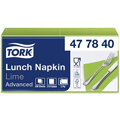 Tork 477840 Lot de 10 serviettes de table en papier 2 couches pour petits plats ou collations Vert citron 32,6 x 33 cm (l x L) Pliage 1/4 Tork 477840 Lot de 10 serviettes de table en papier 2 couches pour petits plats ou collations Vert citron 32,6 x 33 cm (l x L) Pliage 1/4