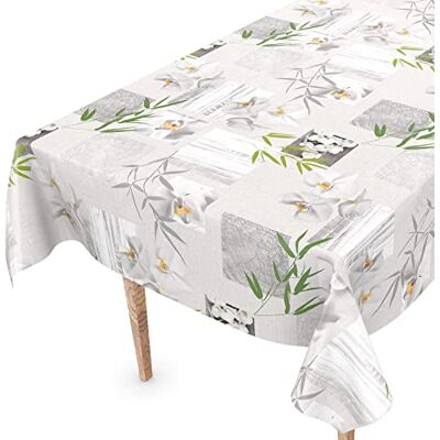ANRO Nappe en toile cirée, lavable, bord coupé, motif orchidée, spa, facile d'entretien, 120 x 140 cm ANRO Nappe en toile cirée, lavable, bord coupé, motif orchidée, spa, facile d'entretien, 120 x 140 cm