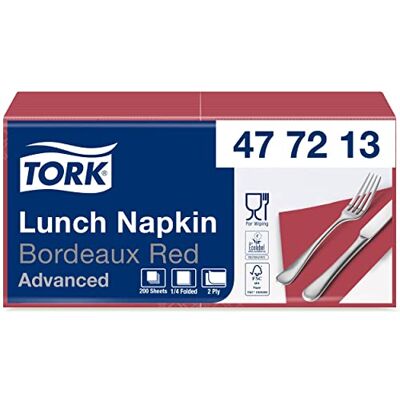 Tork 477213 Lot de 10 serviettes de table en papier 2 couches pour petits plats et collations Rouge bordeaux 32,6 x 33 cm (l x L) Pliage 1/4 Tork 477213 Lot de 10 serviettes de table en papier 2 couches pour petits plats et collations Rouge bordeaux 32,6 x 33 cm (l x L) Pliage 1/4