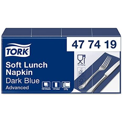 Tork 477419 Serviettes Lunch Advanced texture douce couleur bleu foncé / 3 plis 33cm x 32,6cm 10 x 150 serviettes pliage 1/8 Tork 477419 Serviettes Lunch Advanced texture douce couleur bleu foncé / 3 plis 33cm x 32,6cm 10 x 150 serviettes pliage 1/8