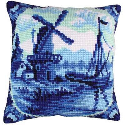 Duftin Collection D'Art 5200 Faïence Delft Moulin Kit de Coussin Gros Trous Coton Multicolore 50 x 45 x 0,1 cm Duftin Collection D'Art 5200 Faïence Delft Moulin Kit de Coussin Gros Trous Coton Multicolore 50 x 45 x 0,1 cm