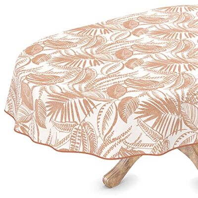 ANRO Nappe de table en toile cirée, lavable, ovale, avec ourlet Katrin, beige, facile d'entretien, 140 x 260 cm ANRO Nappe de table en toile cirée, lavable, ovale, avec ourlet Katrin, beige, facile d'entretien, 140 x 260 cm