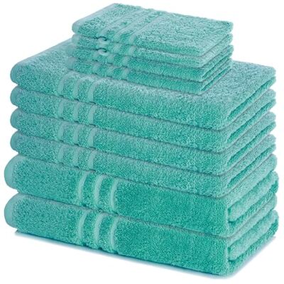 Lavea ® Lot de Serviettes de Bain 10 pièces – Turquoise 100% Coton – 4x Serviettes de Toilette, 2x Serviettes de Douche, 2x Serviettes Invité, 2x Gants de Toilette Lavea ® Lot de Serviettes de Bain 10 pièces – Turquoise 100% Coton – 4x Serviettes de Toilette, 2x Serviettes de Douche, 2x Serviettes Invité, 2x Gants de Toilette