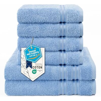 Hammetex Lot de 6 Serviettes 100% Coton 500 GSM – 2 Serviettes de Bain 70x140 cm + 4 Serviettes à Mains 50x100 cm, Douces, Absorbantes, Certifiées OEKO-TEX, Bleu clair Hammetex Lot de 6 Serviettes 100% Coton 500 GSM – 2 Serviettes de Bain 70x140 cm + 4 Serviettes à Mains 50x100 cm, Douces, Absorbantes, Certifiées OEKO-TEX, Bleu clair