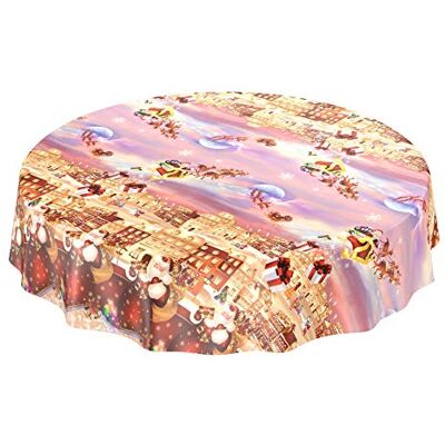 ANRO Nappe de Noël fête de Noël rouge ronde Ø 140 cm bord coupé nappe ronde en toile cirée – revêtement en PVC – imperméable, anti-taches – facile d'entretien ANRO Nappe de Noël fête de Noël rouge ronde Ø 140 cm bord coupé nappe ronde en toile cirée – revêtement en PVC – imperméable, anti-taches – facile d'entretien