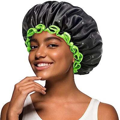 mikimini Bonnet de douche noir pour femmes, hommes et filles, lot de 2 bonnets de douche réutilisables doubles couches imperméables, bonnet de douche extensible mikimini Bonnet de douche noir pour femmes, hommes et filles, lot de 2 bonnets de douche réutilisables doubles couches imperméables, bonnet de douche extensible