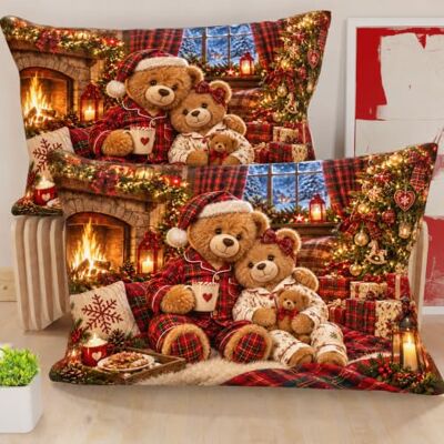 PETTI Artigiani Italiani 2 taies d'oreiller de Noël ourson 08 50 x 70 cm 100 % microfibre, impression numérique, lot de 2, fabriqué en Italie PETTI Artigiani Italiani 2 taies d'oreiller de Noël ourson 08 50 x 70 cm 100 % microfibre, impression numérique, lot de 2, fabriqué en Italie