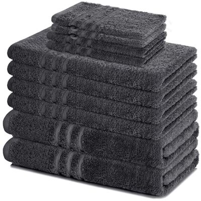 Lavea ® Lot de Serviettes de Bain 10 pièces – Anthracite 100% Coton – 4x Serviettes de Toilette, 2x Serviettes de Douche, 2x Serviettes Invité, 2x Gants de Toilette Lavea ® Lot de Serviettes de Bain 10 pièces – Anthracite 100% Coton – 4x Serviettes de Toilette, 2x Serviettes de Douche, 2x Serviettes Invité, 2x Gants de Toilette