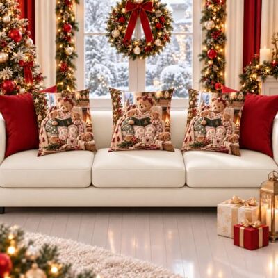 PETTI Artigiani Italiani 2 housses de coussin Noël ourson 09 65 x 65 cm Microfibre hypoallergénique, impression numérique, lot de 2, fabriquée en Italie PETTI Artigiani Italiani 2 housses de coussin Noël ourson 09 65 x 65 cm Microfibre hypoallergénique, impression numérique, lot de 2, fabriquée en Italie