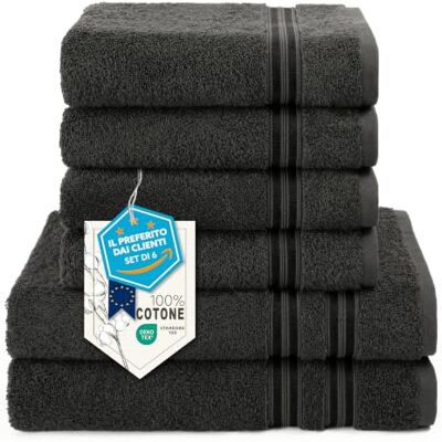 Hammetex Lot de 6 Serviettes 100% Coton 500 GSM – 2 Serviettes de Bain 70x140 cm + 4 Serviettes à Mains 50x100 cm, Douces, Absorbantes, Certifiées OEKO-TEX, Anthracite Hammetex Lot de 6 Serviettes 100% Coton 500 GSM – 2 Serviettes de Bain 70x140 cm + 4 Serviettes à Mains 50x100 cm, Douces, Absorbantes, Certifiées OEKO-TEX, Anthracite