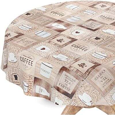 ANRO Nappe en toile cirée lavable, ronde, bord coupé, 120 cm, café, facile d'entretien ANRO Nappe en toile cirée lavable, ronde, bord coupé, 120 cm, café, facile d'entretien