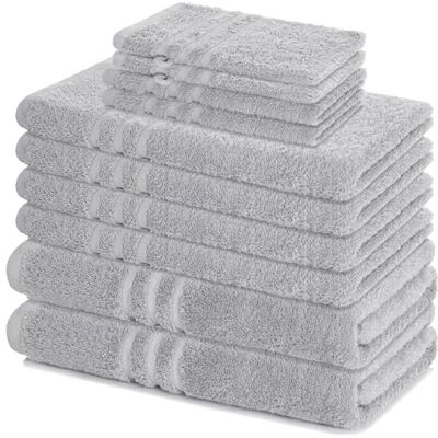 Lavea ® Lot de Serviettes de Bain 10 pièces – Argent 100% Coton – 4x Serviettes de Toilette, 2x Serviettes de Douche, 2x Serviettes Invité, 2x Gants de Toilette Lavea ® Lot de Serviettes de Bain 10 pièces – Argent 100% Coton – 4x Serviettes de Toilette, 2x Serviettes de Douche, 2x Serviettes Invité, 2x Gants de Toilette