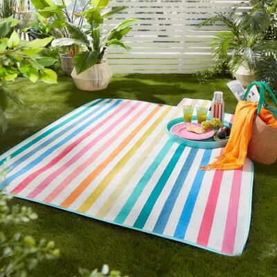 Fusion Carlson Couverture de pique-nique rayée 100% polyester doux au toucher Multicolore 135 x 150 cm Fusion Carlson Couverture de pique-nique rayée 100% polyester doux au toucher Multicolore 135 x 150 cm