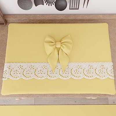 PETTI Artigiani Italiani Couvre-cuiseur élégant, couvre-cuiseur shabby chic en couleur unie avec volants en dentelle sangallo et nœuds, couvre-cuisinière en coton, couvre-cuisinière 70 x 50 cm jaune PETTI Artigiani Italiani Couvre-cuiseur élégant, couvre-cuiseur shabby chic en couleur unie avec volants en dentelle sangallo et nœuds, couvre-cuisinière en coton, couvre-cuisinière 70 x 50 cm jaune
