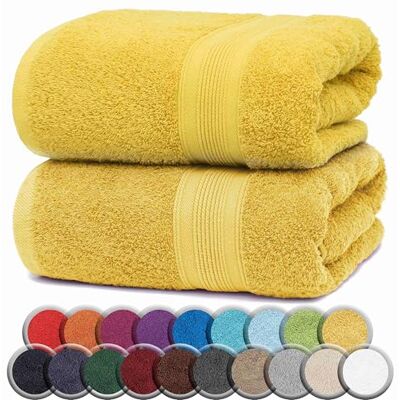 NatureMark Lot de 2 serviettes de bain/douche de qualité supérieure en 100 % coton doux et durable avec boucle de suspension 100 x 150 cm Jaune NatureMark Lot de 2 serviettes de bain/douche de qualité supérieure en 100 % coton doux et durable avec boucle de suspension 100 x 150 cm Jaune