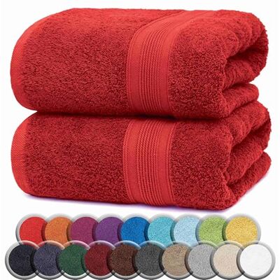 NatureMark Lot de 2 serviettes de bain/douche de qualité supérieure en 100 % coton doux et durable avec boucle de suspension 100 x 150 cm Rouge NatureMark Lot de 2 serviettes de bain/douche de qualité supérieure en 100 % coton doux et durable avec boucle de suspension 100 x 150 cm Rouge