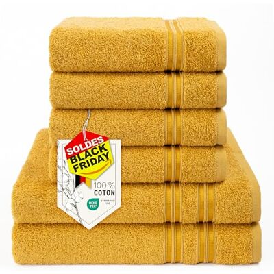 Hammetex Lot de 6 Serviettes 100% Coton 500 GSM – 2 Serviettes de Bain 70x140 cm + 4 Serviettes à Mains 50x100 cm, Douces, Absorbantes, Certifiées OEKO-TEX, Moutarde Hammetex Lot de 6 Serviettes 100% Coton 500 GSM – 2 Serviettes de Bain 70x140 cm + 4 Serviettes à Mains 50x100 cm, Douces, Absorbantes, Certifiées OEKO-TEX, Moutarde