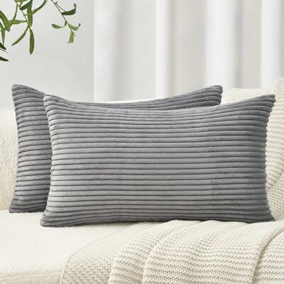 Topfinel Lot de 2 housses de coussin colorées en velours côtelé doux pour salon, chambre à coucher, fermeture éclair invisible, 30 x 50 cm, gris Topfinel Lot de 2 housses de coussin colorées en velours côtelé doux pour salon, chambre à coucher, fermeture éclair invisible, 30 x 50 cm, gris