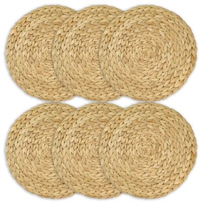 HMF Lot de 6 sets de table ronds tressés en jacinthe d'eau Lavables 30 cm HMF Lot de 6 sets de table ronds tressés en jacinthe d'eau Lavables 30 cm