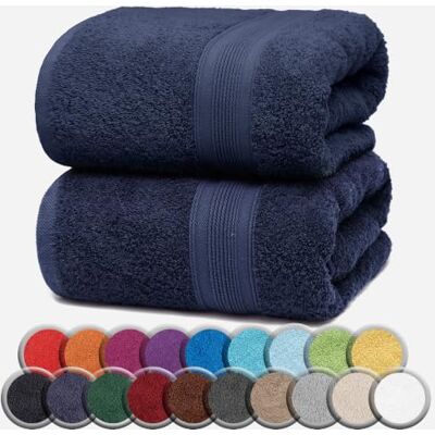 NatureMark Lot de 2 serviettes de sauna/de bain Qualité supérieure 80 x 200 cm 100% coton Couleur : bleu marine NatureMark Lot de 2 serviettes de sauna/de bain Qualité supérieure 80 x 200 cm 100% coton Couleur : bleu marine