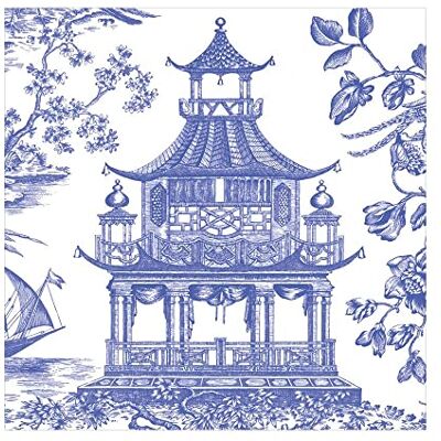 Caspari Chinoiserie Lot de 20 serviettes de table en toile Bleu Caspari Chinoiserie Lot de 20 serviettes de table en toile Bleu