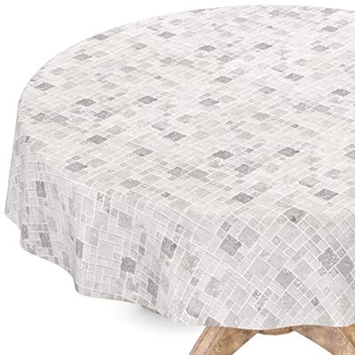 ANRO Nappe en toile cirée, en vinyle, lavable, ronde, bord coupé, carrelage, gris, 120 cm ANRO Nappe en toile cirée, en vinyle, lavable, ronde, bord coupé, carrelage, gris, 120 cm