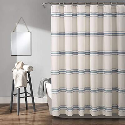 Lush Decor Rideau de douche en coton à rayures de style ferme, 183 x 183 cm (l x L), bleu – Décoration de salle de bain classique moderne et rustique Lush Decor Rideau de douche en coton à rayures de style ferme, 183 x 183 cm (l x L), bleu – Décoration de salle de bain classique moderne et rustique