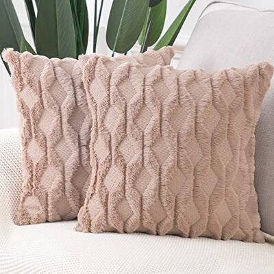Madizz Lot de 2 Doux Peluche Laine courte Velours Décoratif Housses de COUSSIN Luxe Style pour canapé chambre Marron 50 x 50 cm Madizz Lot de 2 Doux Peluche Laine courte Velours Décoratif Housses de COUSSIN Luxe Style pour canapé chambre Marron 50 x 50 cm
