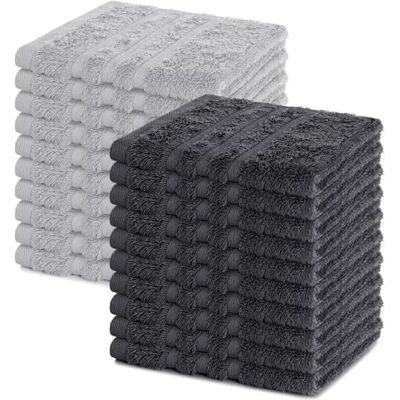 Lavea ® Lot de 20 Lavettes 30x30 cm Anthracite et Argent 100% Coton Éponge, Serviettes Visage et Serviettes Invité Douces et Absorbantes, Lavables pour Salle de Bain, Maison, Hôtel Lavea ® Lot de 20 Lavettes 30x30 cm Anthracite et Argent 100% Coton Éponge, Serviettes Visage et Serviettes Invité Douces et Absorbantes, Lavables pour Salle de Bain, Maison, Hôtel