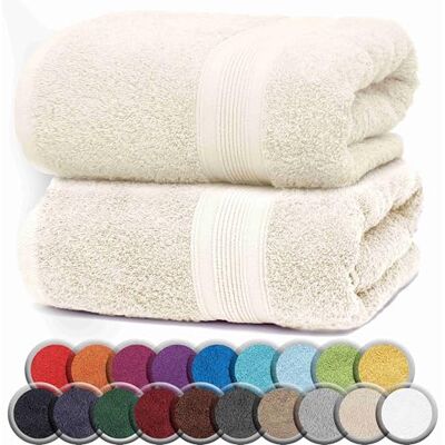 NatureMark Lot de 2 serviettes de bain/douche de qualité supérieure en 100 % coton doux et durable avec boucle de suspension 100 x 150 cm Naturel/crème NatureMark Lot de 2 serviettes de bain/douche de qualité supérieure en 100 % coton doux et durable avec boucle de suspension 100 x 150 cm Naturel/crème