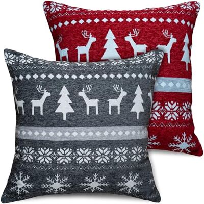 matches21 HOME & HOBBY Lot de 2 housses de coussin 45 x 45 cm Motif élan et motif gris et rouge Décoration de Noël matches21 HOME & HOBBY Lot de 2 housses de coussin 45 x 45 cm Motif élan et motif gris et rouge Décoration de Noël
