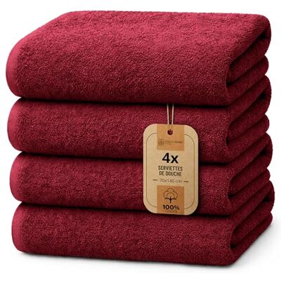 NatureMark Lot de 4 draps de douche – draps de douche doux et absorbants en 100% coton, adaptés à un usage quotidien – Rouge Bordeaux, 70x140 cm NatureMark Lot de 4 draps de douche – draps de douche doux et absorbants en 100% coton, adaptés à un usage quotidien – Rouge Bordeaux, 70x140 cm