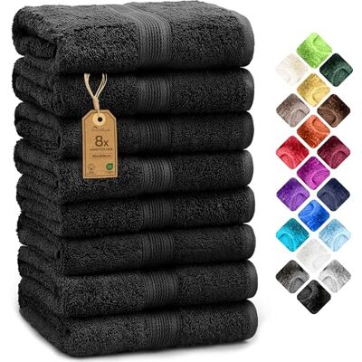 NatureMark Lot de 8 Serviettes à Main 100% Coton Serviettes Absorbantes et Durables, Taille 50×100 cm, Noir NatureMark Lot de 8 Serviettes à Main 100% Coton Serviettes Absorbantes et Durables, Taille 50×100 cm, Noir