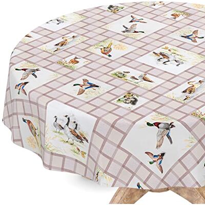 ANRO Nappe en toile cirée lavable, ronde, bord coupé, motif chasse, nappe de jardin, 140 cm ANRO Nappe en toile cirée lavable, ronde, bord coupé, motif chasse, nappe de jardin, 140 cm