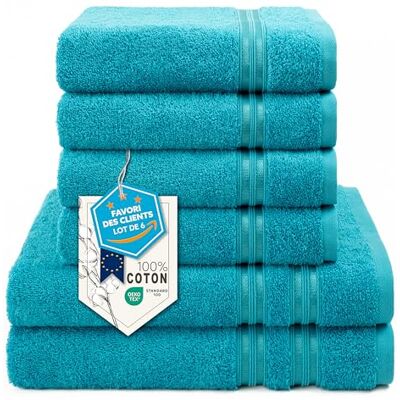 Hammetex Lot de 6 Serviettes 100% Coton 500 GSM – 2 Serviettes de Bain 70x140 cm + 4 Serviettes à Mains 50x100 cm, Douces, Absorbantes, Certifiées OEKO-TEX, Turquoise Hammetex Lot de 6 Serviettes 100% Coton 500 GSM – 2 Serviettes de Bain 70x140 cm + 4 Serviettes à Mains 50x100 cm, Douces, Absorbantes, Certifiées OEKO-TEX, Turquoise