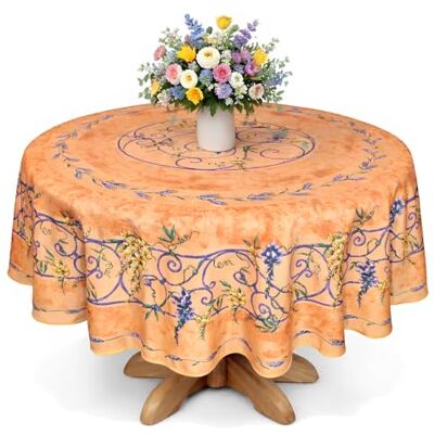 Promo Linge Nappe provençale ronde anti-tâche polyester glycine orange 180 x 180 cm Promo Linge Nappe provençale ronde anti-tâche polyester glycine orange 180 x 180 cm