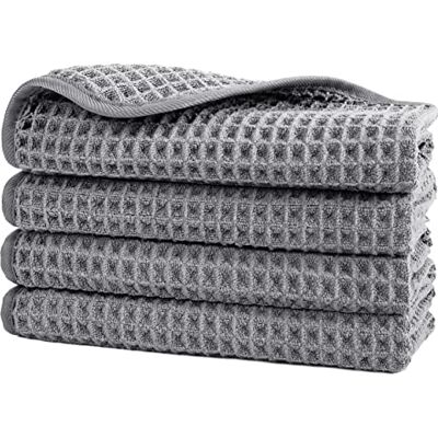 Polyte Gants de toilette en microfibre Non pelucheux Structure gaufrée Gris 33 x 33 cm Lot de 4 Polyte Gants de toilette en microfibre Non pelucheux Structure gaufrée Gris 33 x 33 cm Lot de 4