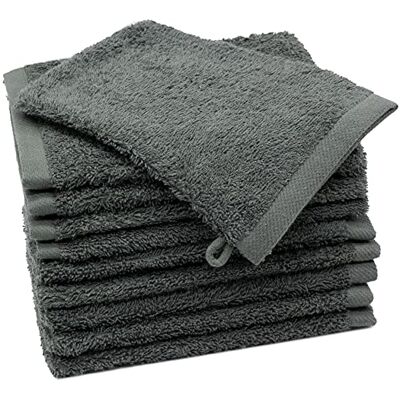 ZOLLNER Set de 10 Gants de Toilette, Coton, 500 g/m², 17x21 cm, Gris ZOLLNER Set de 10 Gants de Toilette, Coton, 500 g/m², 17x21 cm, Gris