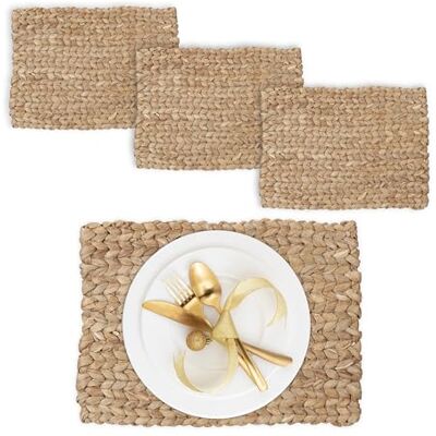 Relaxdays Lot de 4 sets de table tressés en jacinthe d'eau Dimensions (H x l x P) : 1,5 x 42 x 30 cm Carré Décoration naturelle Relaxdays Lot de 4 sets de table tressés en jacinthe d'eau Dimensions (H x l x P) : 1,5 x 42 x 30 cm Carré Décoration naturelle