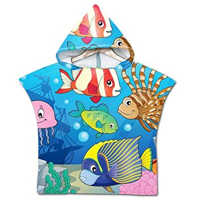 Treer Poncho à Capuche Serviette pour Baignade, Océan Impression Enfants Plage Natation Peignoir De Séchage Rapide Serviettes de Bain pour Garçon Fille Piscine Beach (60X60cm,Poisson Clown) Treer Poncho à Capuche Serviette pour Baignade, Océan Impression Enfants Plage Natation Peignoir De Séchage Rapide Serviettes de Bain pour Garçon Fille Piscine Beach (60X60cm,Poisson Clown)