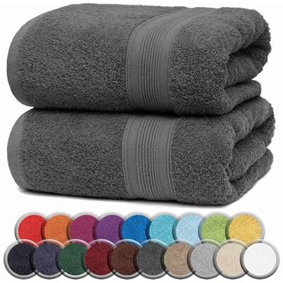 NatureMark Lot de 2 serviettes de bain/douche de qualité supérieure en 100 % coton doux et durable avec boucle de suspension 100 x 150 cm Anthracite NatureMark Lot de 2 serviettes de bain/douche de qualité supérieure en 100 % coton doux et durable avec boucle de suspension 100 x 150 cm Anthracite
