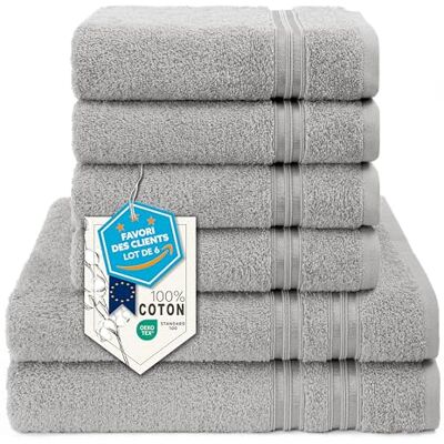 Hammetex Lot de 6 Serviettes 100% Coton 500 GSM – 2 Serviettes de Bain 70x140 cm + 4 Serviettes à Mains 50x100 cm, Douces, Absorbantes, Certifiées OEKO-TEX, Gris clair Hammetex Lot de 6 Serviettes 100% Coton 500 GSM – 2 Serviettes de Bain 70x140 cm + 4 Serviettes à Mains 50x100 cm, Douces, Absorbantes, Certifiées OEKO-TEX, Gris clair