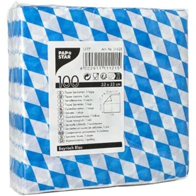 PAPSTAR Lot de 100 serviettes en papier bleu bavarois 1 couche Pliage 1/4-33 x 33 cm Pour gastronomie ou fêtes, pour spécialités bavaroises #11121 PAPSTAR Lot de 100 serviettes en papier bleu bavarois 1 couche Pliage 1/4-33 x 33 cm Pour gastronomie ou fêtes, pour spécialités bavaroises #11121