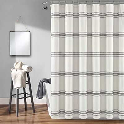 Lush Decor Rideau de douche à rayures de style ferme, gris, 183 x 183 cm Lush Decor Rideau de douche à rayures de style ferme, gris, 183 x 183 cm