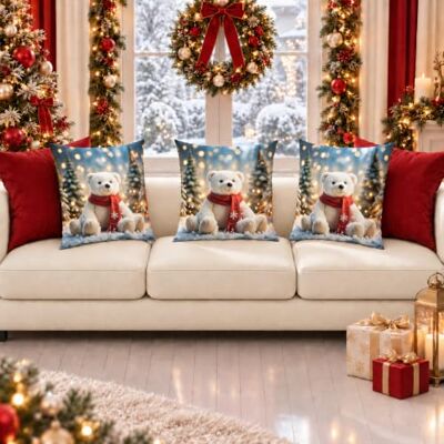 PETTI Artigiani Italiani 2 housses de coussin Noël ourson 03 65 x 65 cm Microfibre hypoallergénique, impression numérique, lot de 2, fabriquée en Italie PETTI Artigiani Italiani 2 housses de coussin Noël ourson 03 65 x 65 cm Microfibre hypoallergénique, impression numérique, lot de 2, fabriquée en Italie
