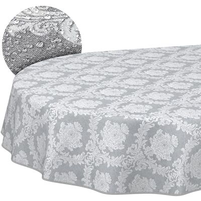 ANRO Nappe de table en tissu 70% coton 30% polyester Lavable Jacquard Ornement damassé Uni Baroque Gris 260 x 140 cm ANRO Nappe de table en tissu 70% coton 30% polyester Lavable Jacquard Ornement damassé Uni Baroque Gris 260 x 140 cm