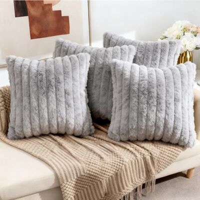 Wusboo Lot de 4 housses de coussin décoratives en velours doux, 40 x 40 cm, avec fermeture éclair dissimulée, pour canapé, chambre à coucher, maison et voiture Gris clair Wusboo Lot de 4 housses de coussin décoratives en velours doux, 40 x 40 cm, avec fermeture éclair dissimulée, pour canapé, chambre à coucher, maison et voiture Gris clair