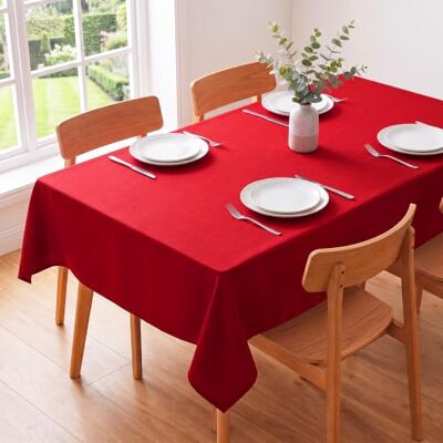 WOLTU Nappe de table Aspect lin Effet lotus 130 x 220 cm Rouge Lavable Anti-taches Facile d'entretien Couleur et taille au choix Rectangulaire WOLTU Nappe de table Aspect lin Effet lotus 130 x 220 cm Rouge Lavable Anti-taches Facile d'entretien Couleur et taille au choix Rectangulaire