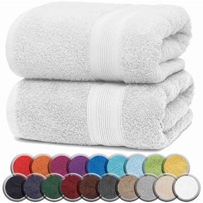 NatureMark Lot de 2 serviettes de bain/douche de qualité supérieure en 100 % coton doux et durable avec boucle de suspension 100 x 150 cm Blanc NatureMark Lot de 2 serviettes de bain/douche de qualité supérieure en 100 % coton doux et durable avec boucle de suspension 100 x 150 cm Blanc