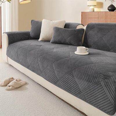 LINGKY Housse de canapé 1, 2, 3 ou 4 places antidérapante, lavable en polaire de lait douce, housse de coussin pour canapé sectionnel Protection contre les animaux de compagnie/enfants/chiens (gris LINGKY Housse de canapé 1, 2, 3 ou 4 places antidérapante, lavable en polaire de lait douce, housse de coussin pour canapé sectionnel Protection contre les animaux de compagnie/enfants/chiens (gris